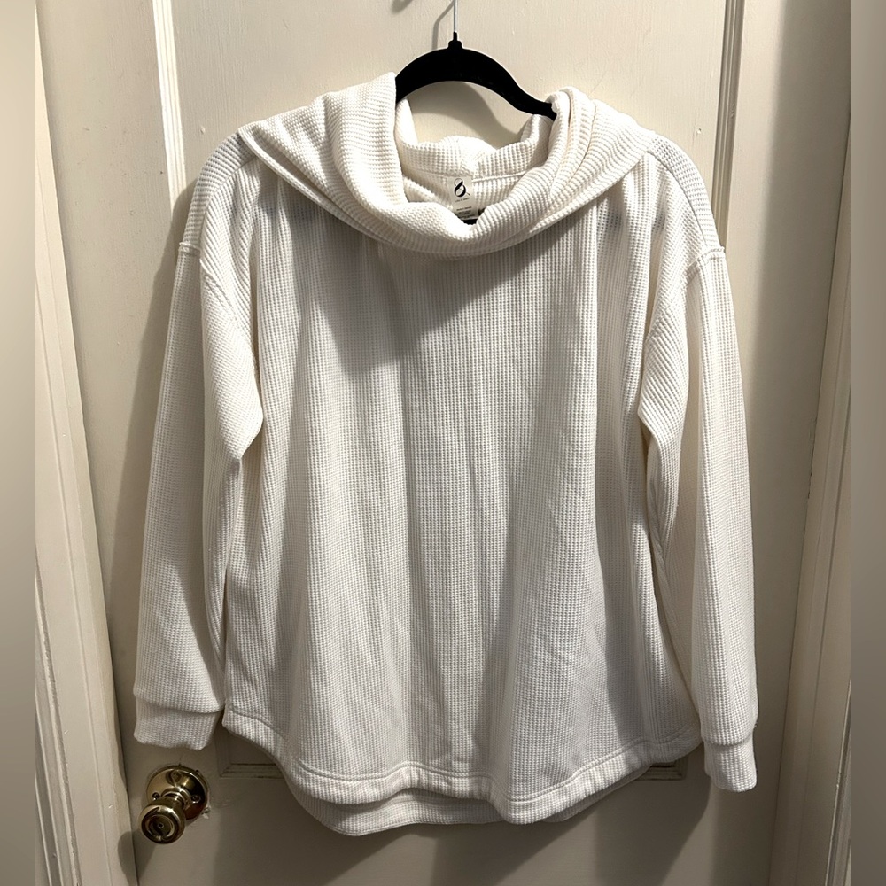 Lou & Grey oversized waffle knit cowl neck cream pullover‎ womens medium